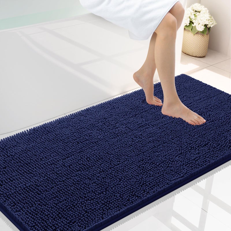 Smiry Luxury Chenille Bathroom Rugs 47x24, Extra Soft and Absorbent Shaggy Bath Mat, Machine Washable, Non-Slip Plush Carpet Runner for Tub, Shower, and Floor, Home Decor Accessories, Navy Blue - Image 1